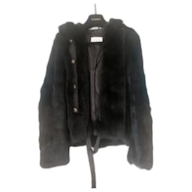 Sandro Chaqueta con capucha de piel de conejo negra