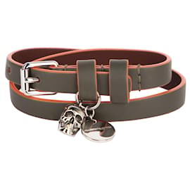 Bracciale in pelle con teschio graffiti da uomo Alexander McQueen in verde - Alexander Mcqueen