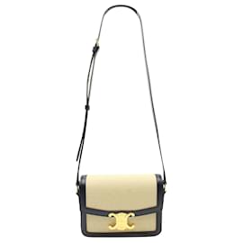 Borsa a spalla Celine Teen Triomphe in tela beige e pelle di vitello nera - Céline