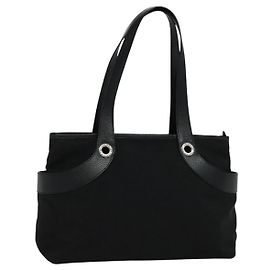 Bulgari Bolso de hombro BVLGARI Logo mania de lona negra Auth BA151