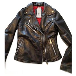 Autre Marque Chaqueta Perfecto de Cuero LADC Zoe Crunch Marrón Oscuro