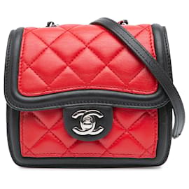 Chanel Rojo Mini Cuadrado de Cordero Gráfico Bandolera