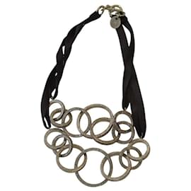 Collana Michael Teperson con Nastri Neri e Anelli Argentati con Cristalli - Autre Marque