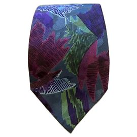 Cravate Jacques Fath en soie bleue à motif floral