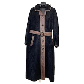 Abrigo Joseph negro de piel de oveja con inserciones de cuero marrón 38