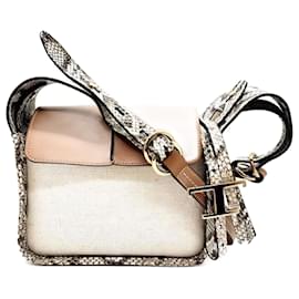 Bolso mensajero T Timeless de Tod's en cuero de pitón y lona