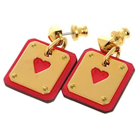 Hermes As de Coeur Swift Metal Gold Red Y Stamp Earrings - Hermès
