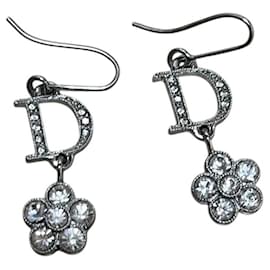 Orecchini pendenti a forma di fiore in cristallo con strass Christian Dior argento