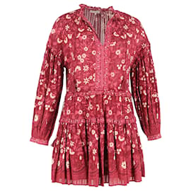 Vestido Mini Impreso Floral Marigold Ulla Johnson en Algodón Rojo