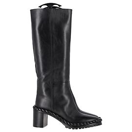Botas de tacón bloqueado hasta la mitad de la pantorrilla en cuero negro Valentino Garavani Rope
