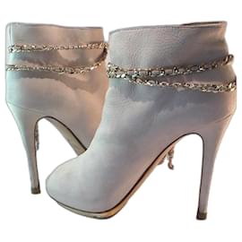 Botines de punta abierta Le Silla en cuero beige
