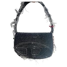 Borsa Diesel 1DR Grigio Scuro in Denim e Pelle con Cristalli