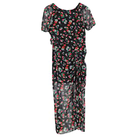 Vestido midi con estampado floral fruncido Maje Rancho en chiffon multicolor