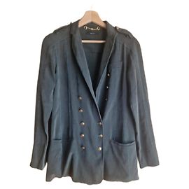 Blazer Gucci in seta verde blu con bottoni dorati