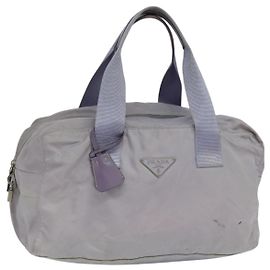 PRADA Borsa Boston Nylon Viola Argento Auth 115876