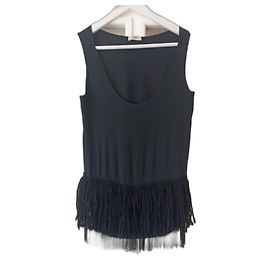 Top in seta nero No 21 con frange e perline