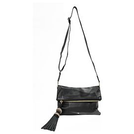 Anya Hindmarch Foldover Tassel Crossbody Bag in Black Leather