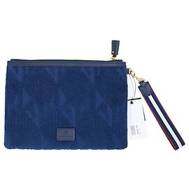 Terry-Pouch aus blauer Baumwolle mit eingeprägtem Anya Hindmarch-Logo