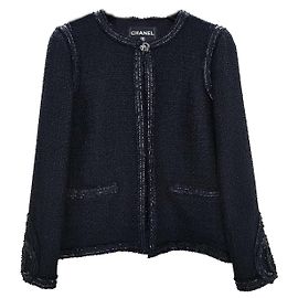 Chanel Schwarze Tweedjacke mit CC Herz-Patches Paris / Miami, Größe 36 FR