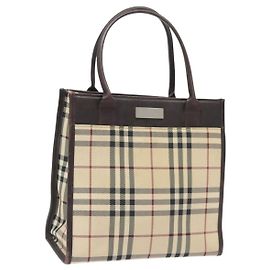 Borsa a mano in nylon e pelle beige con motivo Nova Check di BURBERRY, argento autentico ac3586