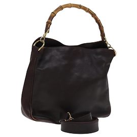 Borsa a mano in pelle GUCCI Bamboo 2 vie marrone oro 001 1705 1638 Auth th5638