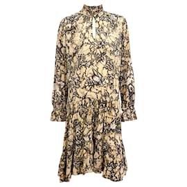Autre Marque Vestido midi de seda y modal con patrón tie dye en beige y negro talla S