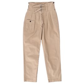 Pantalones de tiro alto con doble cinturón Dolce & Gabbana en algodón marrón