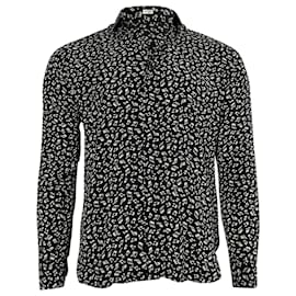 Camicia a maniche lunghe stampata Saint Laurent in seta nera