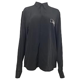 Camisa de manga larga de seda negra bordada con amor de Givenchy