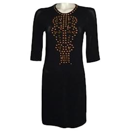 Vestido Givenchy negro de viscosa con tachuelas doradas