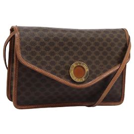 Céline Borsa a spalla in tela Macadam CELINE in pelle PVC marrone oro Auth BD213