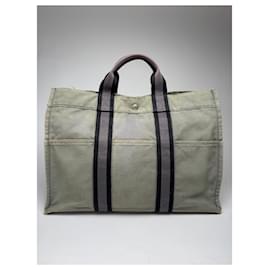 Bolso de lona vintage Hermes Paris gris - Hermès