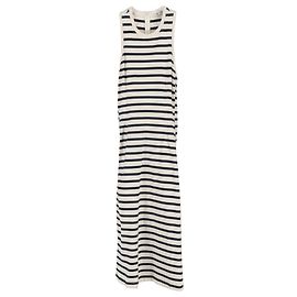 Vestido midi de punto a rayas T Alexander Mcqueen en lana azul