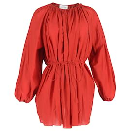 Autre Marque Vestido Mini Gathered Matteau en Algodón Orgánico Rojo y Seda
