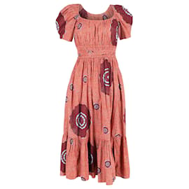 Vestido midi de manga abullonada estampado Ulla Johnson en algodón multicolor