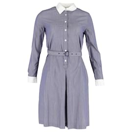 Gestreiftes Hemdblusenkleid mit Gürtel von Vanessa Seward aus blauer Baumwolle