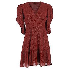 MICHAEL Michael Kors bedrucktes Mini-Kleid mit Cascade-Ärmeln aus rotem Polyester