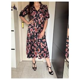 Vestido envolvente negro con flores The Kooples talla 38 en viscosa y seda