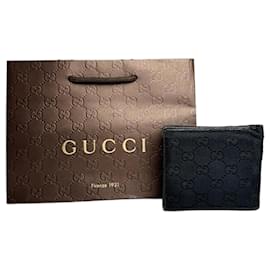 Cartera de solapa de lona monograma Gucci vintage negra