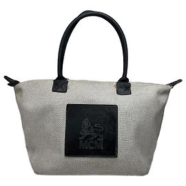 Borsa shopper vintage MCM in tela / pelle grigia nera