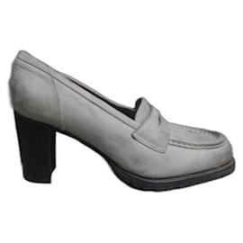 Mocassini con tacco Paraboot in pelle grigia