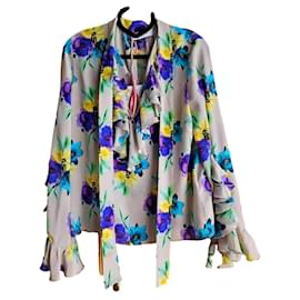 Top Msgm in seta multicolore con maniche a campana