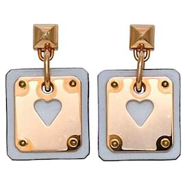 Hermes Drop Earrings in Light Blue and Pink Gold - Hermès