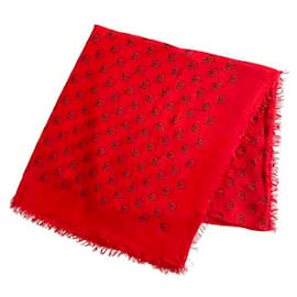 Sciarpa Gucci rossa in seta e cotone con motivo skull GG