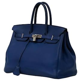 Hermès Birkin 35 in pelle Togo blu con hardware in palladio
