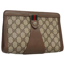 GUCCI GG Supreme Web Sherry Line Clutch Bag PVC Beige Rojo 89 01 032 Auth th5635