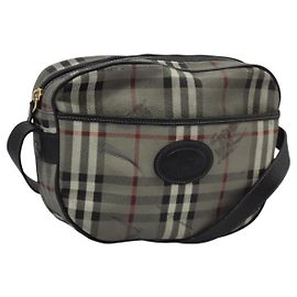 Autre Marque Bolsa de Ombro Burberrys Nova Check em PVC Couro Cinza Dourado Auth BD032