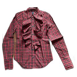 Blusa Ralph Lauren Cuello Jabot Roja y Gris Algodón