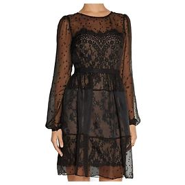 Marchesa Notte Spitzenkleid in Schwarz mit Illusions-Ausschnitt