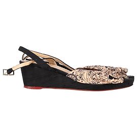 Sandali wedge con fiocco stampato Charlotte Olympia in raso pesca